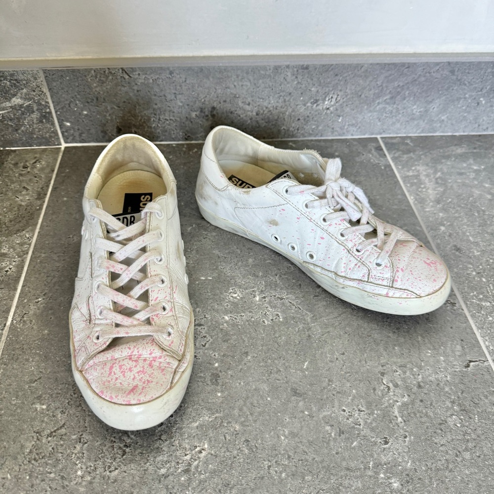Golden Goose SSENSE Exclusive White and Pink Superstar Paint Sneakers